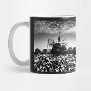 Notre Dame de Paris & Love Lock Bridge Black And White Mug